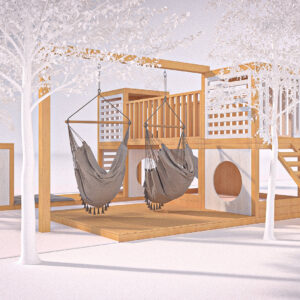 modułowy plac zabaw ze zjeżdżalnią i huśtawkami