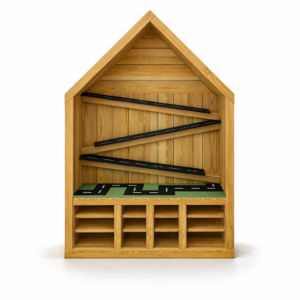 DREWNIANY MINI DOMEK TEMATYCZNY "MINI MECHANIK" MODUŁ ŚCIENNY 120x180x35cm