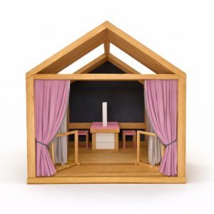 Domek XXL „Teatr” – drewniana scena i garderoba dla dzieci | MODULAKI